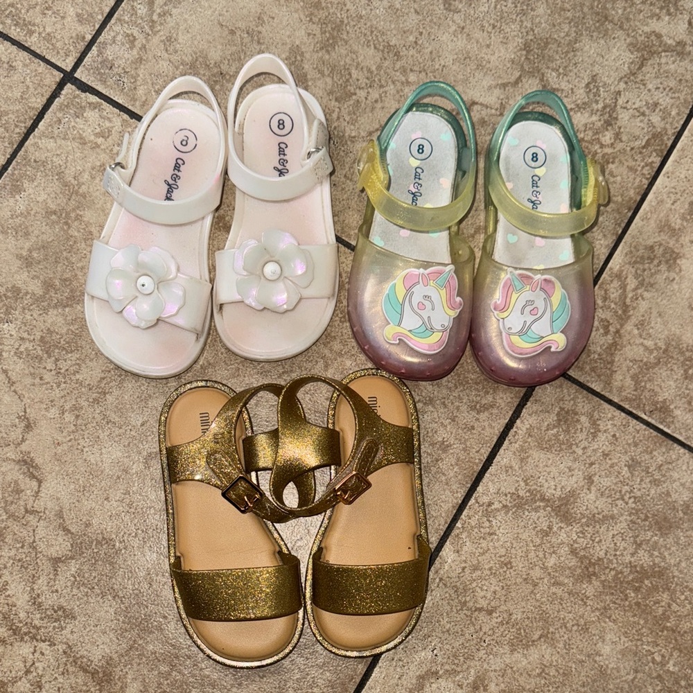 Gold and White Kids Sandals Set